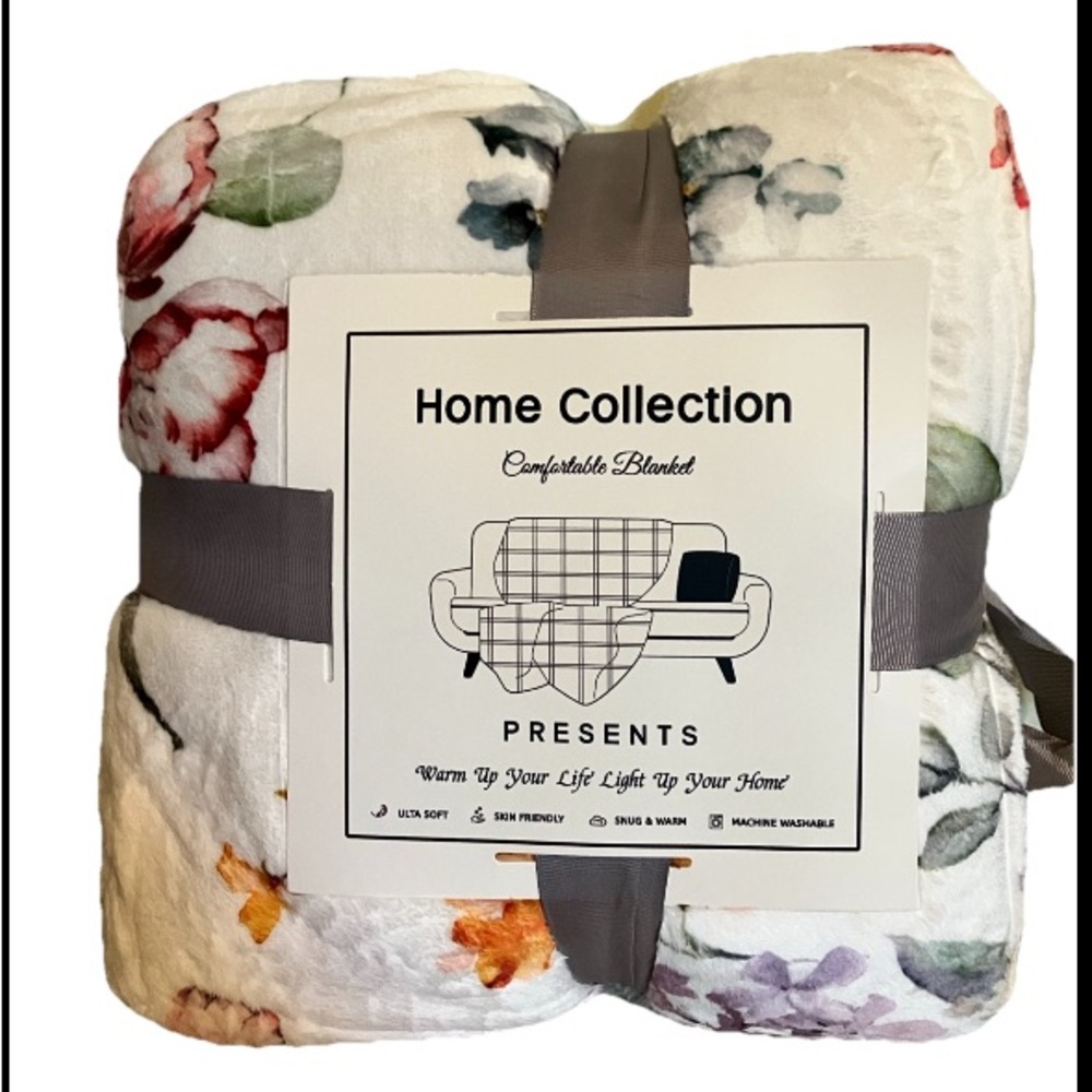 Home Collection Comfortable Cream Flowers & Butterflies. Throw Blanket Sz 50x60”
